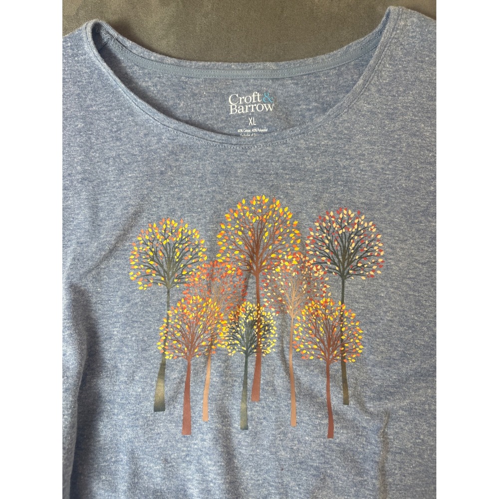Blue Heather Autumn Tree Graphic Long Sleeve Tee Shirt
